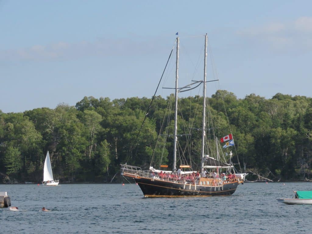 The Amoeba schooner sailing on the Bras d'Or Lake. Baddeck