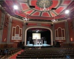 Savoy Theatre interior 2014. Rehearsal for Little Mermaid. The black design outlines represents the coal of Cape Breton.